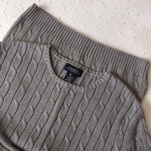 Jones New York Gray Cable Knit Sweater 100% Mercerized Cotton XL - Picture 4 of 7